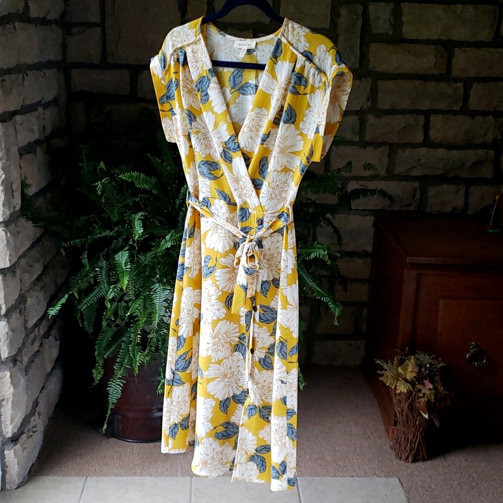 Monteau Yellow Faux Wrap Dress